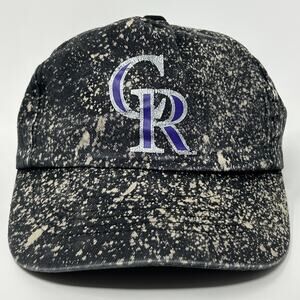 Vintage 90s Colorado Rockies Hat Baseball Cap Black Bleach Spotted MLB Snapback